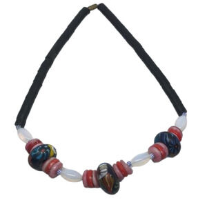 Vintage artisan art to wear funky whimsy necklace boho statement festival.